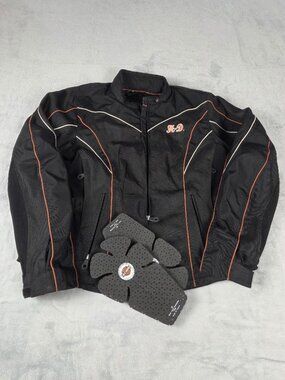 Harley Davidson Mesh Riding Jacket Womens XL Black Orange Piping With Body Armor